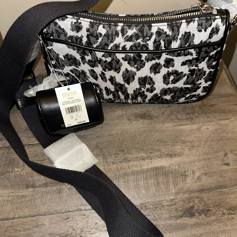 New with Tags Michael Kors Black and White Animal Print Crossbody